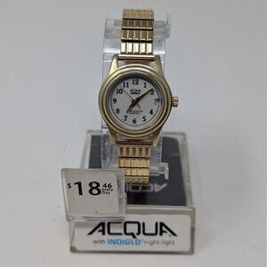 Timex Acqua INDIGLO Night Light Ladies Gold Tone Watch A63912 Stretch Band